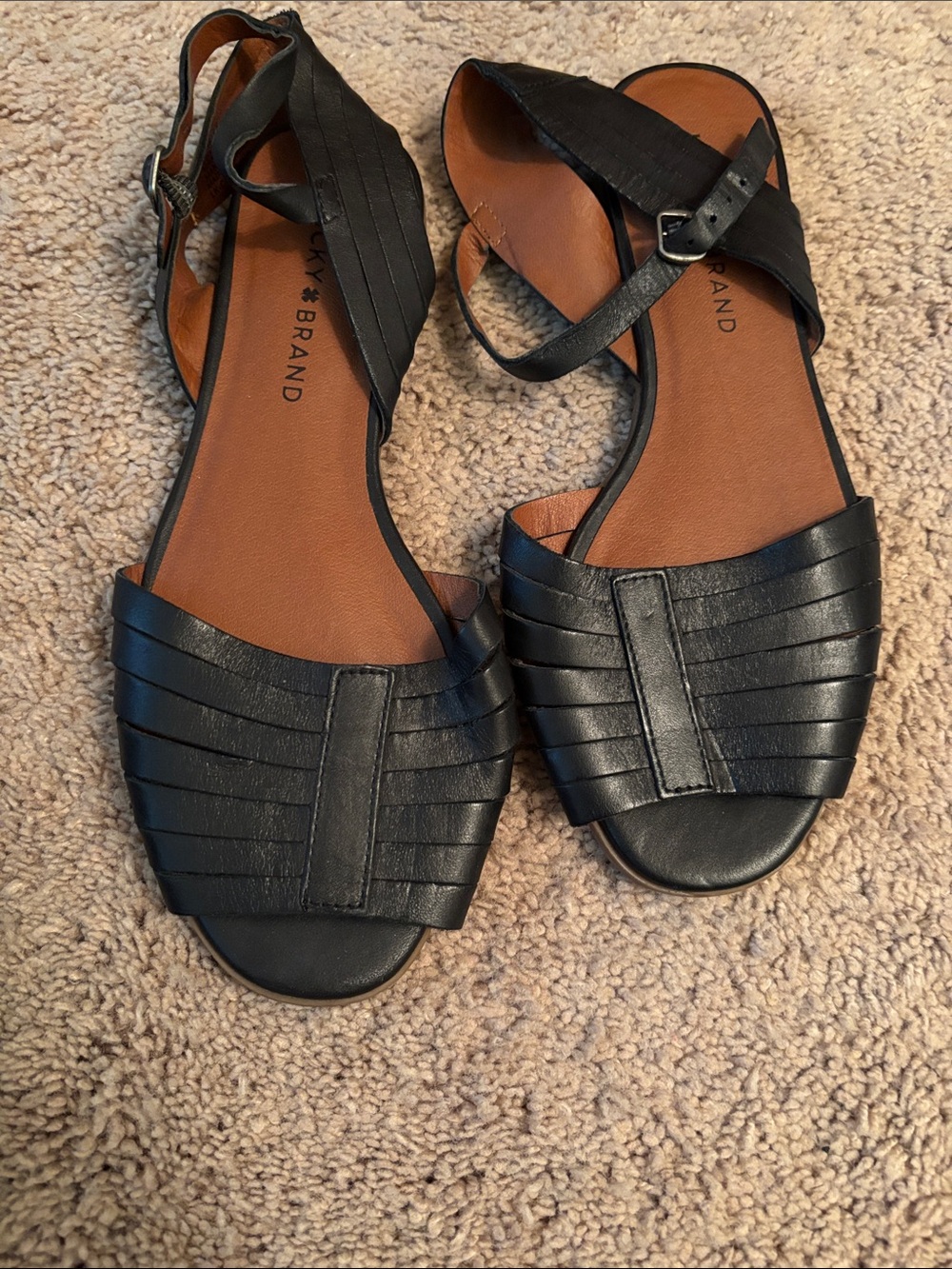 Lucky Brand Black Strappy Open-Toe Flat Sandals